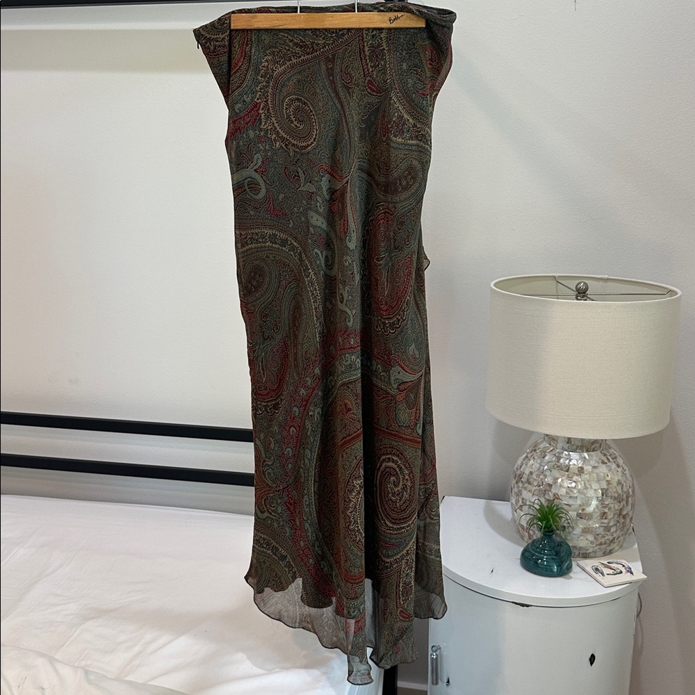 Vintage Ralph Lauren gorgeous paisley silk and crushed brown velvet maxi skirt - Picture 5 of 6